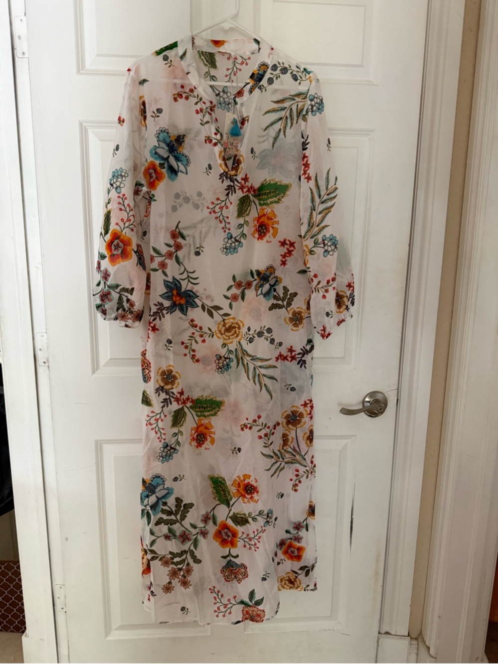 Johnny Was White Floral Maci Dress with Boho Floral pattern on Ivory white